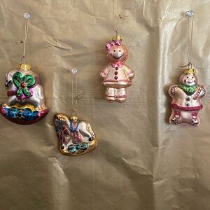 4 Blown glass Rocking horse gingerbread Christmas ornaments hand painted heirloo